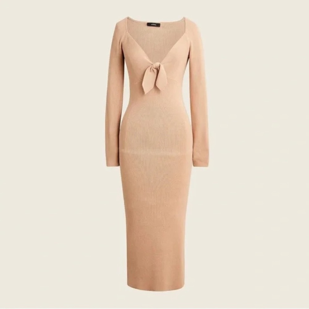 J. Crew Ribbed Tie Front Midi Sweater Dress in Almond